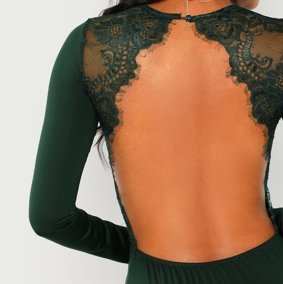 Lace contrast backless skinny bodysuit - Picture 3 of 5